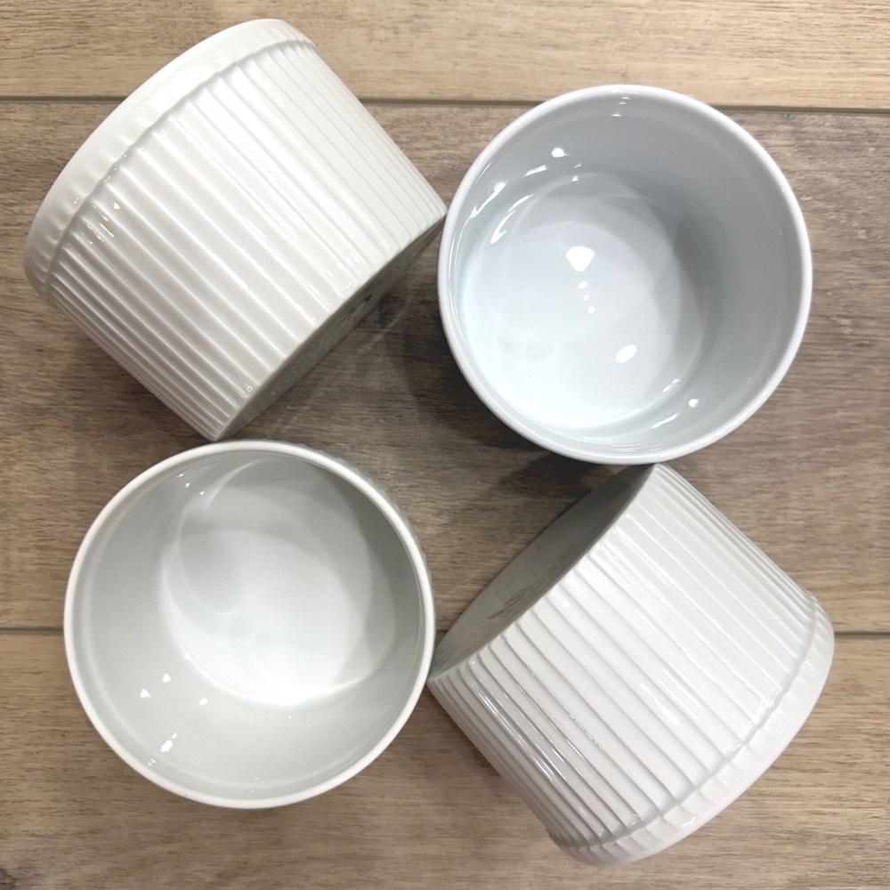 Pillivuyt France White Porcelain Pleated Ramekins Deep Souffle Dishes 4 10oz NEW